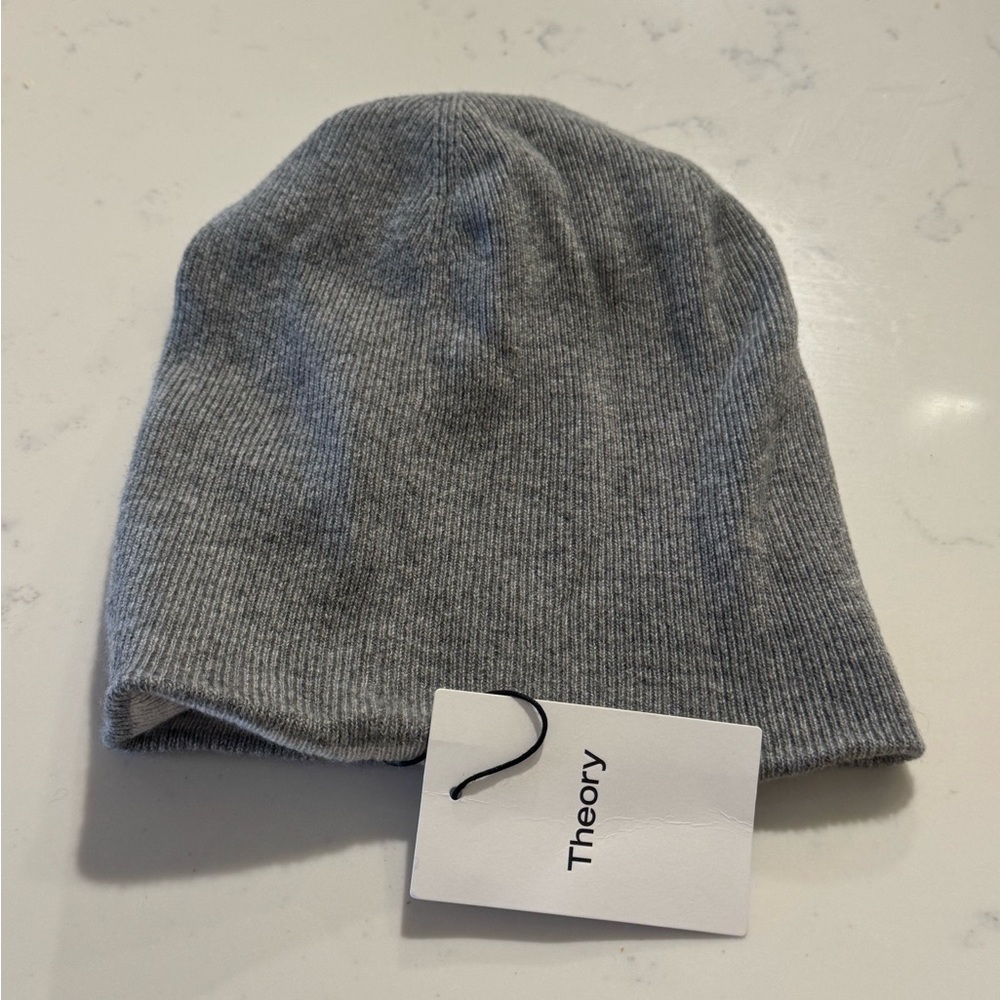 Theory Gray 100% Cashmere Knit Beanie